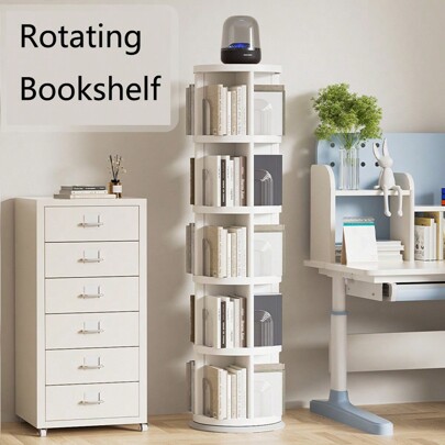 1pc Storage Shelves Floor Home 360 Degrees Rotating Children's Bookcase Living Room Large Capacity Movable Multi-Layer Shelving