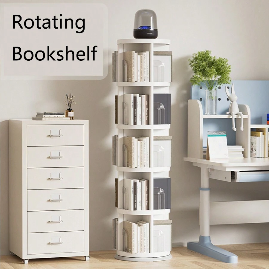 1pc Storage Shelves Floor Home 360 Degrees Rotating Children's Bookcase Living Room Large Capacity Movable Multi-Layer Shelving - Multicolor - View 1