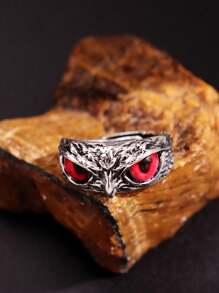 1 pieza Anillo abierto con forma de búho de estilo retro punk en tono plateado, joyería para hombres