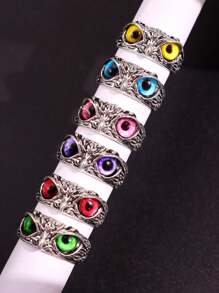 1 pieza Anillo abierto con forma de búho de estilo retro punk en tono plateado, joyería para hombres