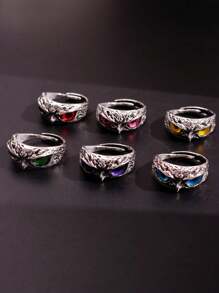1 pieza Anillo abierto con forma de búho de estilo retro punk en tono plateado, joyería para hombres