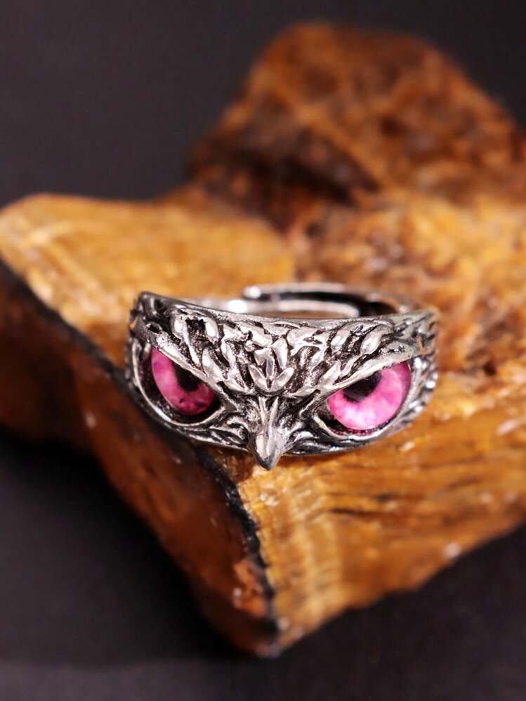 1pc Retro Punk Style Owl-Shaped Silver-Tone Open Ring Jewelry For Men - Multicolor - View 8