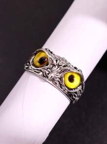 1 pieza Anillo abierto con forma de búho de estilo retro punk en tono plateado, joyería para hombres