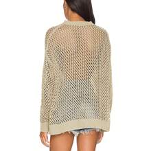 Womens Crochet Tops Long Sleeve Beach Summer Sweater Crew Neck Mesh Cover Ups Bikini Swimsuit Tunic Pullover Tops - 杏色 - 查看 4
