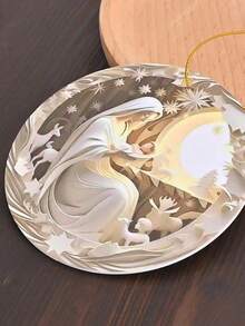1pc 2D Single-Sided Acrylic Round Nativity Scene Pendant, Christmas Tree Decoration Home Decor Gift, Flat Acrylic Hanging Ornament, Suitable For Car Rearview Mirror, Perfect For Family And Friends, Daily And Family Gatherings - Beige - View 7