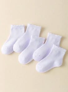 5pairs/Set Girls Thin Solid/Stripe Pattern Lace Ankle Socks For Summer, Casual Style