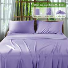 LBRO2M 4Pcs Cooling Silky Bamboo Bedding Set, Comfortable Bed Room Decor Sheets, 16-Inch Deep-Pocket Fitted Sheet, Perfect For Christmas Gift (Includes 1 Flat Sheet + 1 Fitted Sheet + 2 Pillowcases) - 薰衣草 - 查看 4