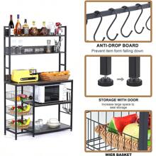 Kitchen Bakers Rack With Baskets,Freestanding Kitchen Shelf,5-Tier Kitchen Utility Storage Shelf With Hooks, Microwave Oven Stand Rack,Multifunctional Kitchen Storage Rack,Coffee Bar,Grey - Grey - View 5