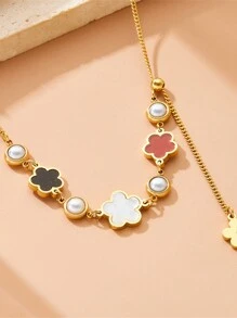 1 Stück goldfarbene bunte Blumen-Charm-Kette mit Quasten-Anhänger Halskette, Edelstahl Valentinstag, Muttertag, Geschenk für Mutter