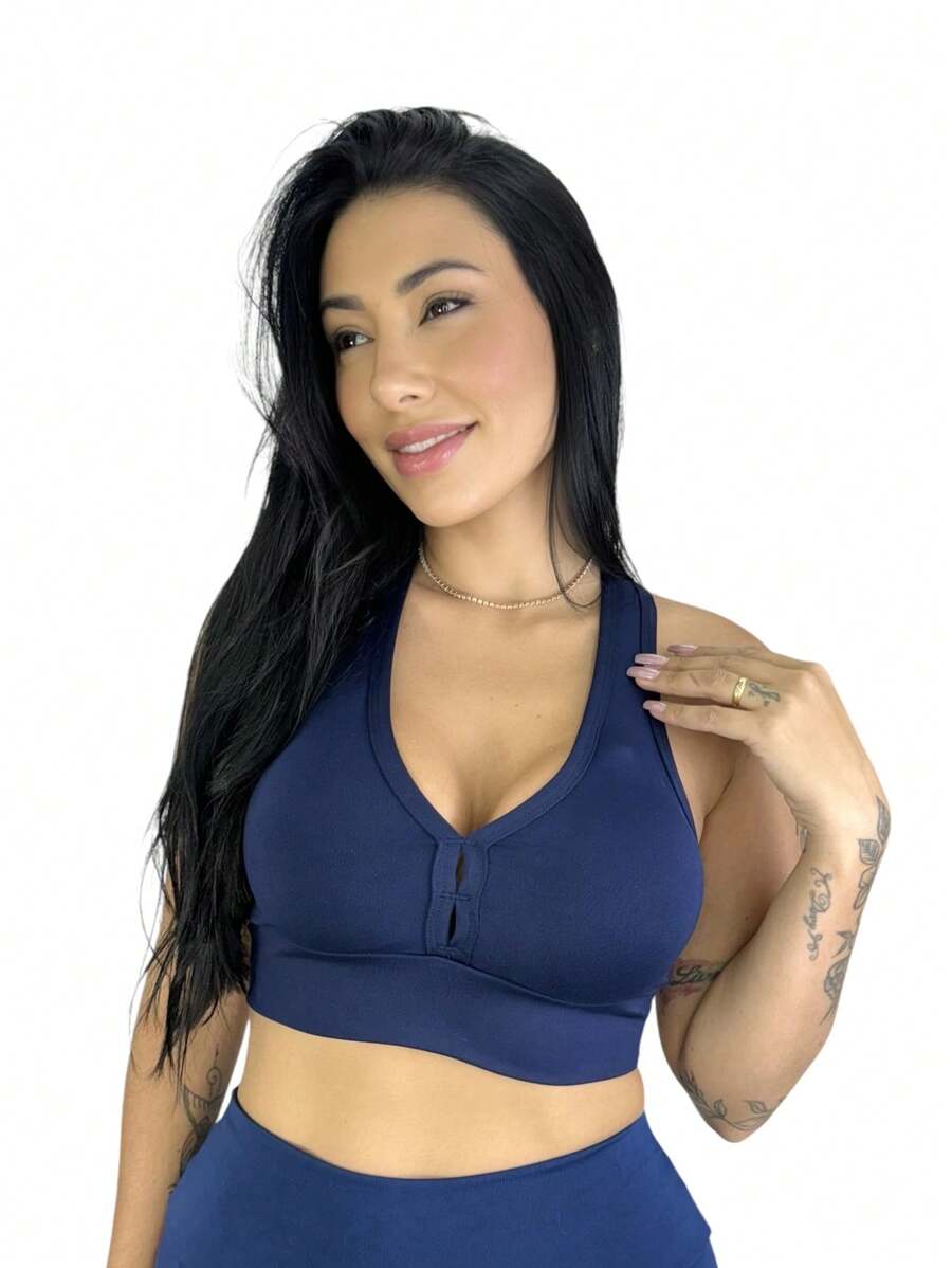 Fitness Racerback Top With Removable Pads - Màu xanh hải quân - Xem 1