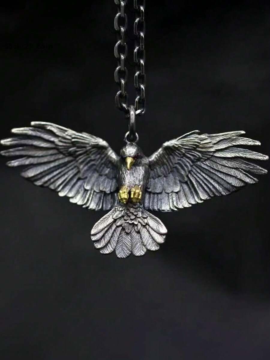 Vintage Bungee Jumping Eagle Pendant Necklace, Men's Fashion Punk Hip Hop Animal Decor Accessory, Holiday Party Gift, Couple Birthday Present - Black - View 1