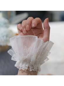 1 对花卉分层袖口、蕾丝弹性胸饰袖口、蕾丝腕袖、假袖、黑白蕾丝胸饰袖口、服装配饰情人节