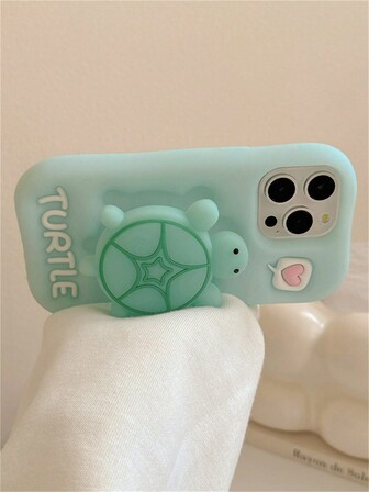 Cute Cartoon 3D Luminous Small Turtle Phone Case With Retractable Stand, Suitable For IPhone13, 13pro, 13promax, IPhone14ProMax, IPhone14Pro, IPhone14, Silicone Phone Case For IPhone17ProMax, New IPhone11, 12, Cartoon IPhone15ProMax, 15Pro, IPhone15, New Soft Shell For Samsung Galaxy S24Ultra, S25Ultra, A55, A56