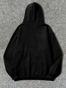 男士休闲宽松连帽运动衫 - 黑色 - 查看 2