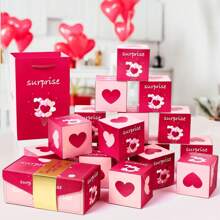 Set de 10 cajas de regalo sorpresa con explosión de dinero, caja de regalo con sobre rojo plegable y rebote único, caja de regalo de lujo con explosión de efectivo para cumpleaños de mamá, aniversario, San Valentín, propuesta, Navidad - Burdeos - Ver 3