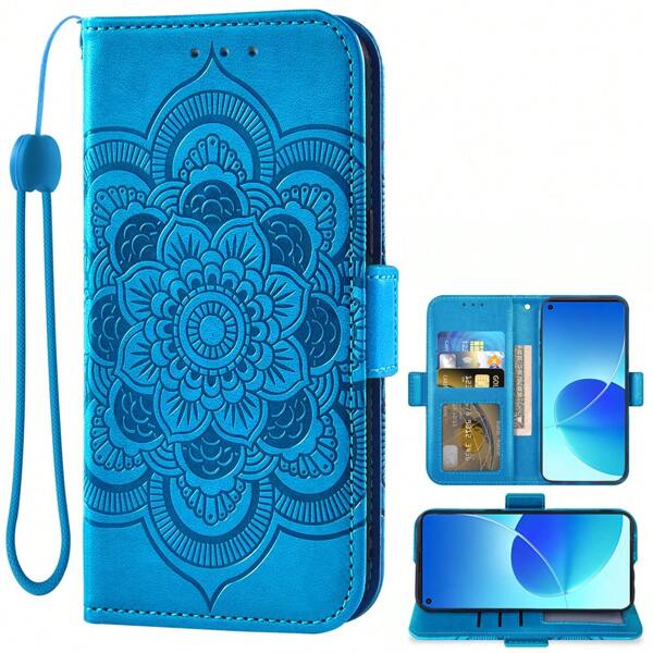 Étui de téléphone portefeuille avec fente pour carte de crédit, motif floral mandala, porte-monnaie fin avec support, protection intégrale antichoc, style folio robuste, protection magnétique, absorption des chocs en TPU caoutchouté