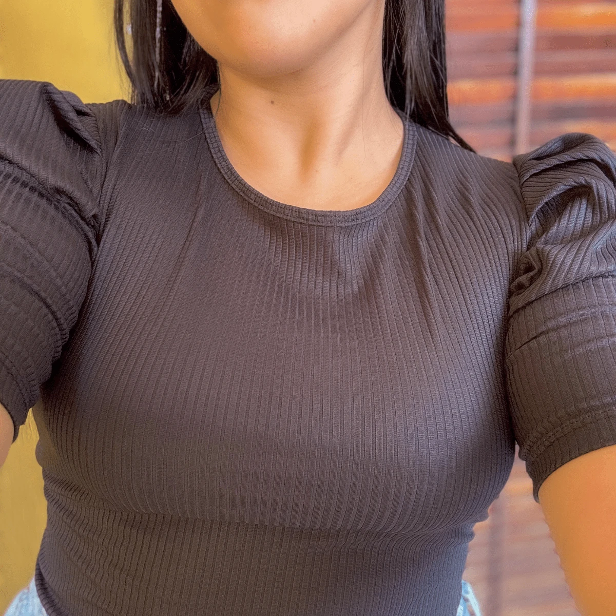 WOMEN'S RIBBED BLOUSE - Black - View 1