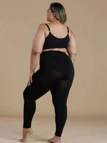 1pc Plus Size High-Stretch Modal Black Cropped Tights