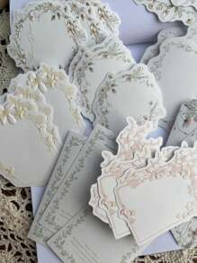 30 piezas/paquete Notas de papel kraft blanco vintage extra con relieve, encaje y floral, papelería para diario, scrapbooking