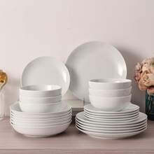 MALACASA 24 Pieces Plates And Bowls Sets, Modern Porcelain Dinnerware Set, Ceramic Dishware Dishes White Kitchen Dinner Dining Ware Set Microwave And Dishwasher Safe - For 6 People - White - View 2