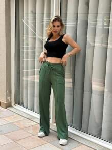 Sweatpants With Side Pockets For Women - Màu xanh lục của thợ săn - Xem 2