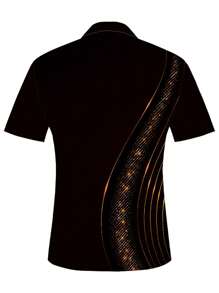 Men's Summer Black & Gold Cross Print Polo Shirt Half-Zip Collared Short-Sleeve Slim-Fit Top Gold Texture Breathable Fabric For Casual Faith-Themed Outfits