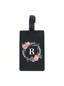 Etiqueta de bagagem com padrões florais e iniciais de 1 peça, etiqueta de identificação de bagagem de PVC, etiquetas de bagagem personalizadas para cruzeiros de carnaval, etiqueta de bagagem fofa para mala, etiqueta de identificação de bagagem, etiqueta de cartão de endereço, etiqueta portátil para mala, etiqueta para pendurar, essencial para viagens e saídas, itens essenciais para viagem, exercícios, material escolar, acampamento de férias, acessórios essenciais para férias, etiqueta de mala, bolsa para escola, acessórios escolares - Preto - Ver 15