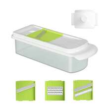 Multi-Function Pressing Slicer, Potato Carrot Cucumber Julienne Cutter Lemon Slicer - Green and White - View 5