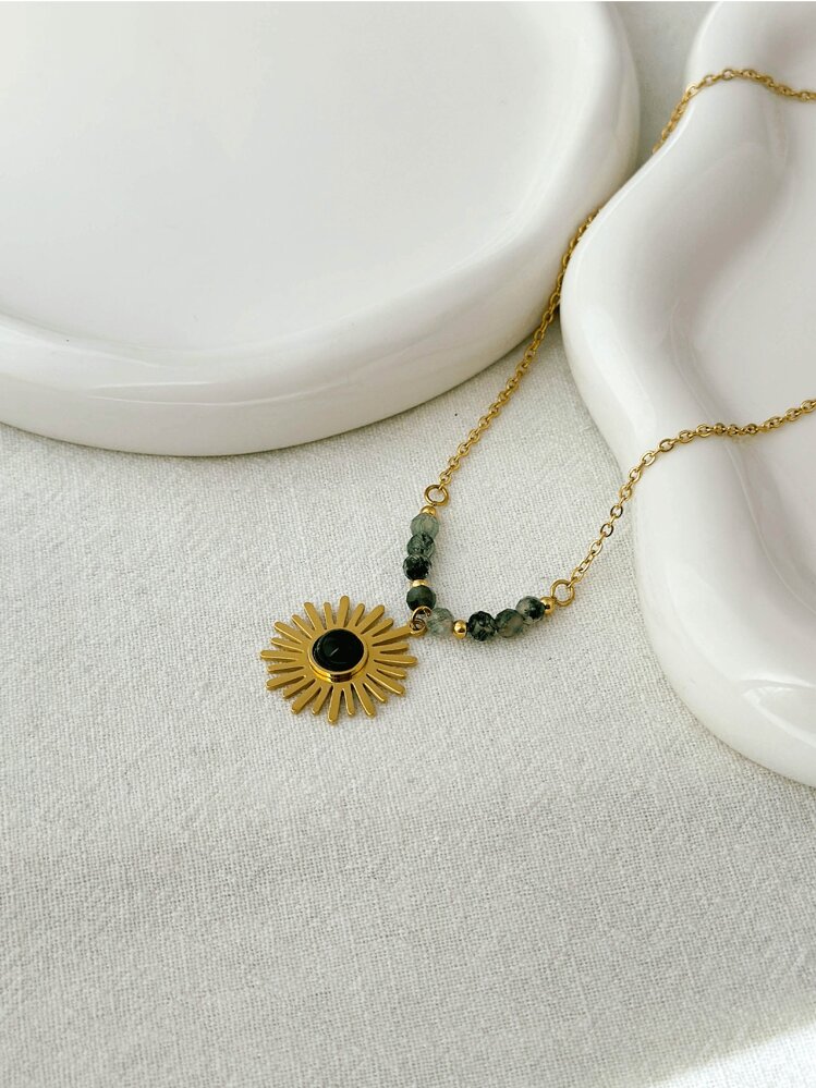 YUZENG 1 件奢华时尚 14k 镀金项链，四叶草吊坠，幸运四叶花天然宝石，明亮的光线，波西米亚混搭风格，打造经典、复古、优雅的外观 - 金黃色 - 查看 16