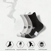 6 双男士透气压缩长袜，吸湿排汗运动篮球运动和骑行筒袜 - 彩色 - 查看 3