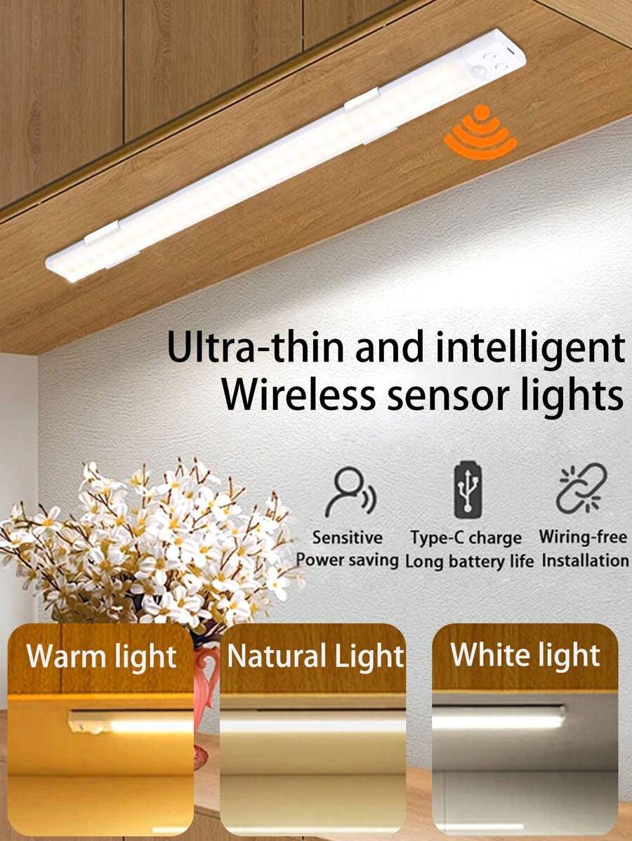 1 件无线 LED 运动传感器小夜灯，3 色照明，可充电电池，无需布线即可轻松安装，适用于走廊、橱柜、壁橱、家居装饰