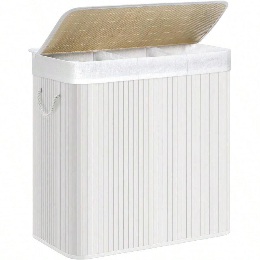 SONGMICS Giỏ đựng đồ giặt, 39,6 gallon (150L), Giỏ đựng đồ giặt 3 ngăn, Giỏ đựng đồ giặt có nắp, Tre, Có thể gấp lại, tháo rời và giặt bằng máy, Dùng cho phòng giặt, Phòng ngủ, Giỏ đựng đồ giặt màu trắng, Giỏ đựng đồ giặt, Đồ dùng phòng tắm, Giỏ đựng, Giỏ đựng đồ, Giỏ đựng đồ giặt có thể gấp lại - trắng - Xem 1