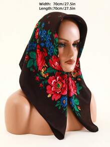 Velo de mujer de 27.5"x27.5" con estampado tradicional de peonía en rojo, multicolor y negro, un pañuelo hijab de moda estilo bohemio - Multicolor - Ver 16