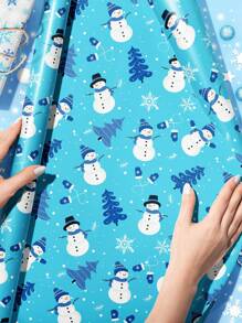 12 件/2 件圣诞雪花雪人蓝色礼品包装纸、派对用品、雪人圣诞树雪花礼品包装纸、圣诞装饰品 - 彩色 - 查看 5