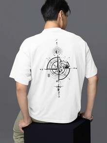 Oversized 100% Cotton T-Shirt With Compass Print Busão Wide Shirt - trắng - Xem 1