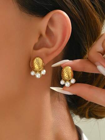 Para złotych kolczyków ze stali nierdzewnej, powłoka próżniowa, nie blakną łatwo, złote kolczyki, odpowiednie dla kobiet do noszenia podczas codziennej kolacji, biżuteria ze stali nierdzewnej, kolczyki w kształcie serca,