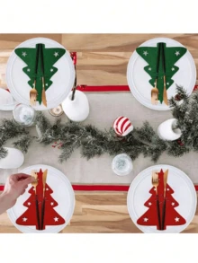 1/12 件圣诞树餐具架 - 节日毡叉勺袋，适用于节日餐桌装饰、完美的复活节礼物、圣诞节餐桌装饰学校用品、返校居家房间装饰 - 彩色 - 查看 7