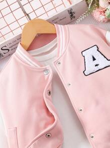 Tween Girl Baseballjack & Geplooide Rok 2-delige Outfit, Schoolstijl