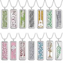 New Rectangular Aromatherapy Necklace Diffuser Jewelry Hollow Out Magnetic Locket Pendant Necklaces Scent Perfume Essential Oil Diffuser Necklace Women Sweater Chain Necklaces - Silver - View 10