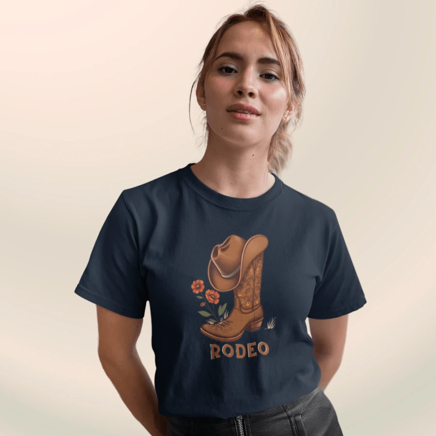 Women's Countryside Cotton T-Shirt Texas Country Rodeo Boot Flower - 藏蓝色 - 查看 1
