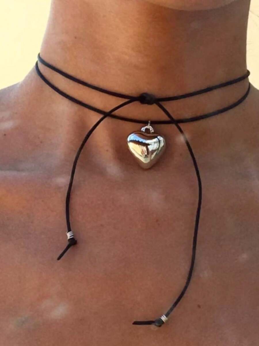 Silver Heart Blogger Necklace - 銀色 - 查看 1