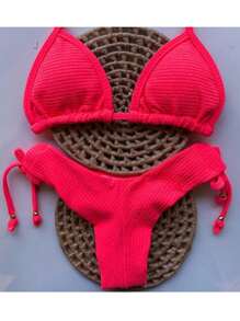 Triangle Bikini With Removable Padded Top And UV Protection - 玫紅色 - 查看 1