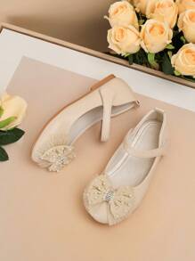 1 Pair Girls' Fashion Elegant Bow High Heels, Lightweight Anti-Slip Soft Sole Dress Shoes, Suitable For Performance Party In Spring/Autumn