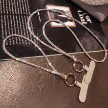 1 chiếc vòng cổ dây đeo trang trí bằng đá Rhinestone, kiểu cổ dài và cổ tay ngắn, dây đeo điện thoại chống mất có thể tháo rời lấp lánh sang trọng - Bạc - Xem 7