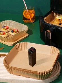 100 piezas Plato de papel especial para freidora de aire, almohadilla de papel absorbente de aceite para el hogar, resistente a 230° sin quemarse ni romperse, sin miedo al aire caliente para freír alimentos, hornear en el horno, papel de silicona para hornear - Multicolor - Ver 11