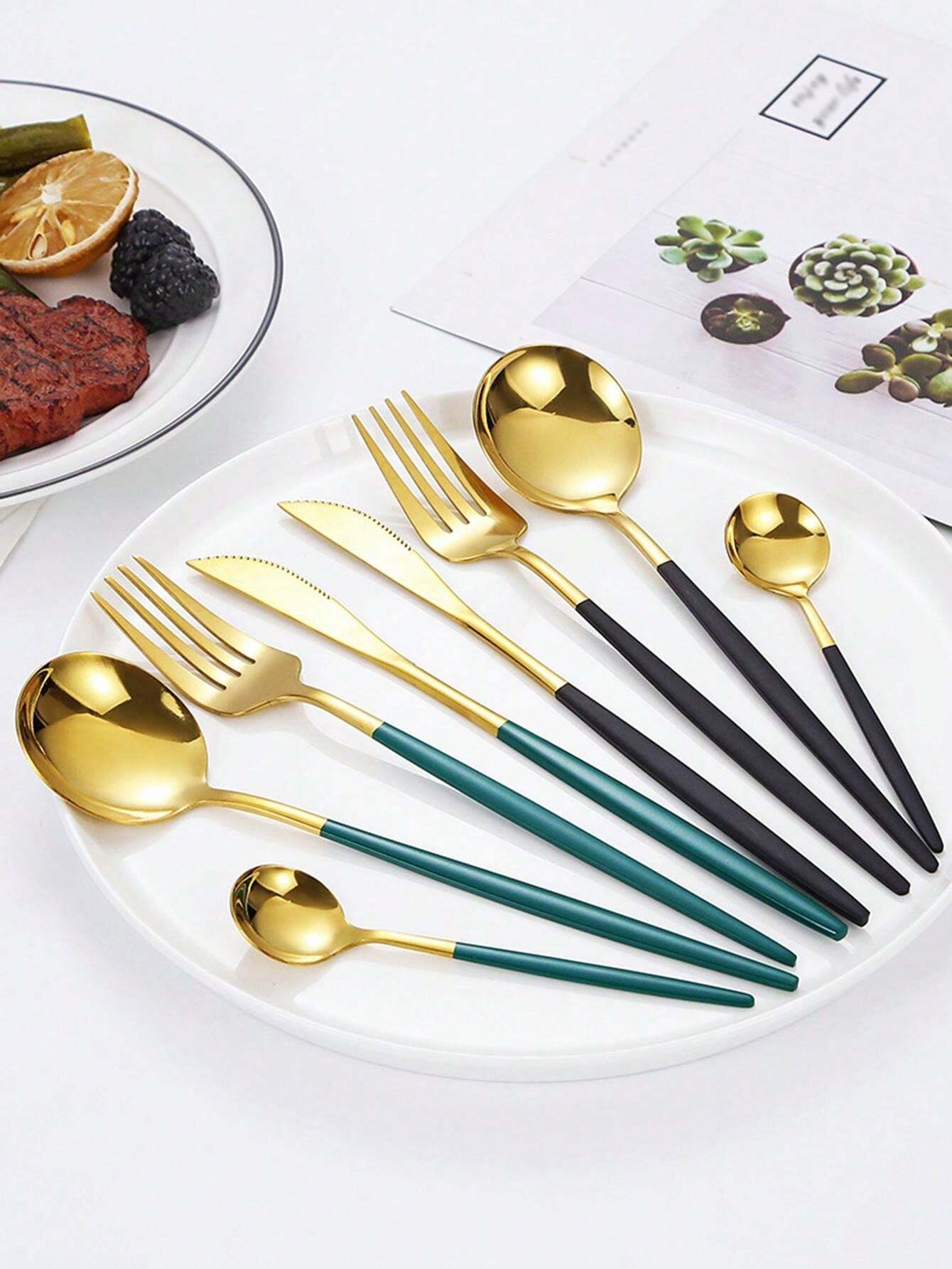 4/16/24/32pcs Portuguese Stainless Steel Cutlery Set, Steak Knife Fork