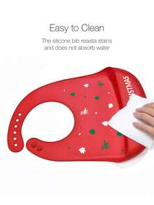 1pc Baby Christmas Series Silicone Bib, Waterproof, Stain-Resistant, Leak-Proof, Suitable For Baby Feeding, Designs Include Snowman, Santa Hat, Penguin, Bear In Sweater - Red - View 7