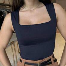 SQUARE Body Bori Women's Bory Leotard Tank Top Thick Strap Square Neckline Basic Casual Day Night Work Party - 黑色 - 查看 2