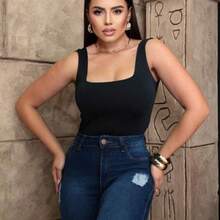 SQUARE Body Bori Women's Bory Leotard Tank Top Thick Strap Square Neckline Basic Casual Day Night Work Party - 黑色 - 查看 6