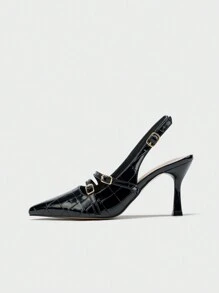 Women's Pointed Toe Multi-Strap Buckle High Heel Pumps,Elegant - Black - View 7